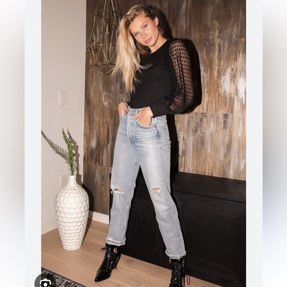 Lulus think about me black Swiss dot top